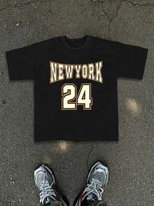 Men's Letter & Number Print Round Neck Tee, Loose Casual Fashion Short Sleeve T-shirt for Summer, Men's Top for Daily Wear, Tropical