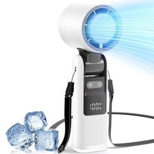 Portable Handheld Turbo Fan with 5 Wind Speeds Adjustable, Rechargeable 3 IN 1 Wearable Hand Fan with Air Turbo Tech, Multifunctional Cooling Fan for Outdoor Activities, Travel, Beach, Durable