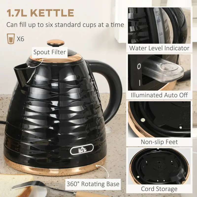 Kettle (1.7L) and Toaster Set with 7 Browning Controls and Crumb Tray (4 Slice) - Black / Gold 5