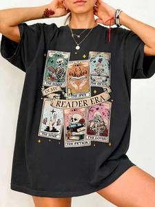 Women's Skeleton & Letter Print Round Neck Tee, Vintage Trendy Casual T-shirt for Daily Wear, Ladies All Seasons Clothes