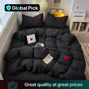 Cartoon Heart Pattern Soft Bedding Sets, 3 Counts/set Including Duvet Cover & Pillowcase without Filler, Comfortable Soft Breathable Bedding Set for Home Bedroom, Quilt Bedding Set, Modern Aesthetic