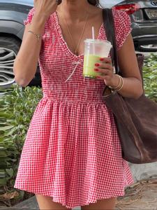 Women's Scoop Neck Romper, Casual Shirred Romper for Summer, Ladies Clothes for Daily Wear