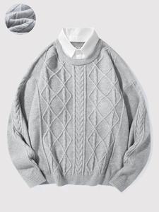 Men's 2 in 1 Plain Cable Knit Sweater, Regular Fit Casual Drop Shoulder Long Sleeve Jumper for Fall & Winter, Men's Knitwear for Daily Wear