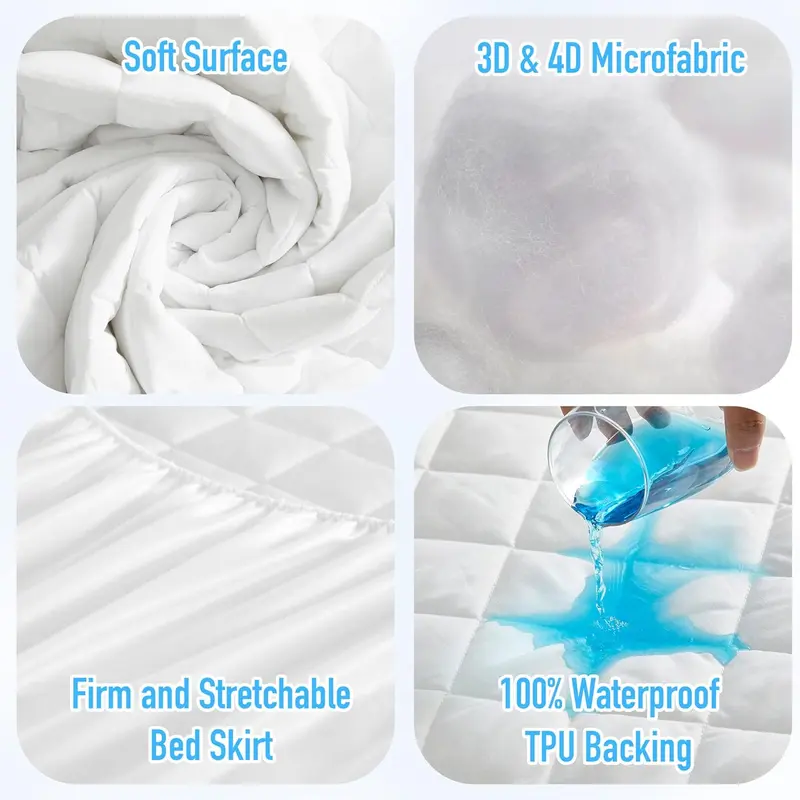 100% Waterproof Quilted Microfiber King Mattress Protectors - 30cm Extra Deep Non-Allergenic Non-Iron Fully 360 Degree Fitted Sheet Upper Soft Brushed Microfiber Wrinkle and Fade Resistance Bedding Cover 2
