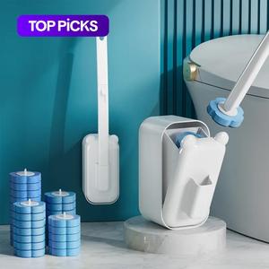 Toilet Brush Set with Holder, 1 Set Toilet Brush & Bowl & Disposable Refill Brush Heads Kit, Cleaning Supplies, Bathroom Cleaning Tool, Home Essentials Bathroom Gadgets, Bathroom Accessories #TOP PICKS