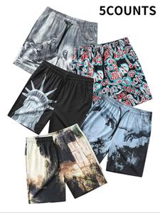 Men's Stylish Printed Drawstring Waist Shorts, Regular Fit Casual Comfortable Breathable Pocket Shorts, Men's All-Match Bottoms for Summer