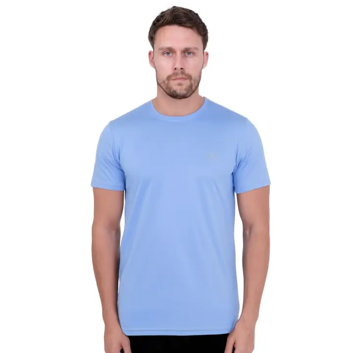 Blue Round Neck Plain T Shirt Shortsleeve Comfy