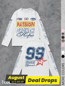 Men's Letter ＆ Number Print Long Sleeve Tee, Soft Regular Fit Casual Street T-shirt for Daily Wear, Men's Top for All Seasons, Streetwear