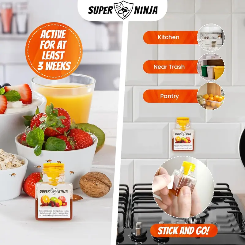 HOT Super Ninja Fruit Fly Trap - 4 pack, Highly Effective Fruit Fly Killer for Home & Kitchen, Up to 3 Weeks of Performance per Bottle, Child & Pet Friendly 3