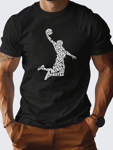 Men's Letter & Basketball Print Round Neck Tee, Loose Casual Short Sleeve T-shirt for Summer, Men's Top for Daily Wear