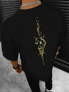 Men's Geometric Print Round Neck Tee, Loose Casual Short Sleeve Crew Neck T-Shirt for Summer, Fashion Men's Top for Daily Wear, Tropical