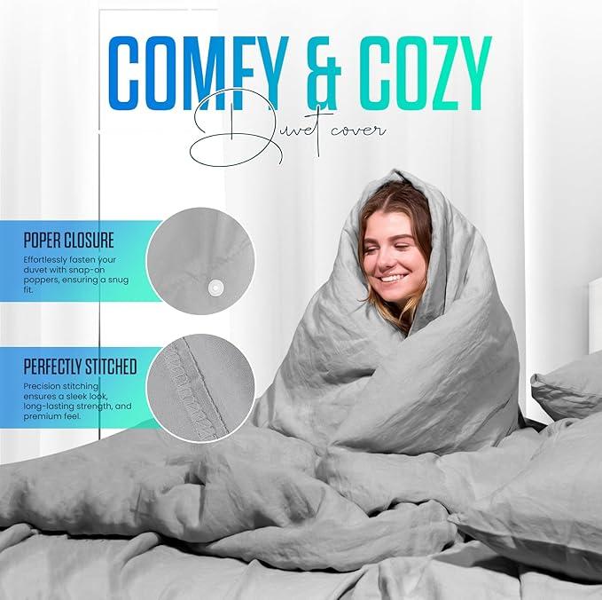 Luxury 100% Egyptian Cotton Duvet Quilt Cover Bedding Sets, Hotel Quality 200 Thread Count Duvet Set with Pillowcases, Super Soft Non-Iron Easy-care Long Staple with Button Closure Machine Washable Duvet Cover Set Single Double King Super King Sizes 4