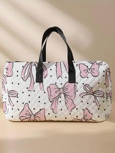 Bow Pattern Quilted Duffle Bag, Accessories for Vacation, Large Capacity Travel Bag, Hand Luggage Bag, Traveling Bag, Portable Overnight Bag, Fashionable Travel Luggage Bag for Women & Girls, Travel Duffel Bag