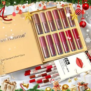 Lip Makeup Set, 12pcs Matte Liquid Lipstick & 12pcs Lip Liner, Matte Lipstick, Non-stick Cup Matte Lips Gloss, Back To School