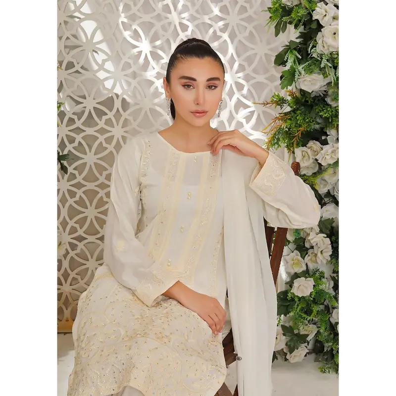 HK205 Abeer Readymade White Linen Suit 2