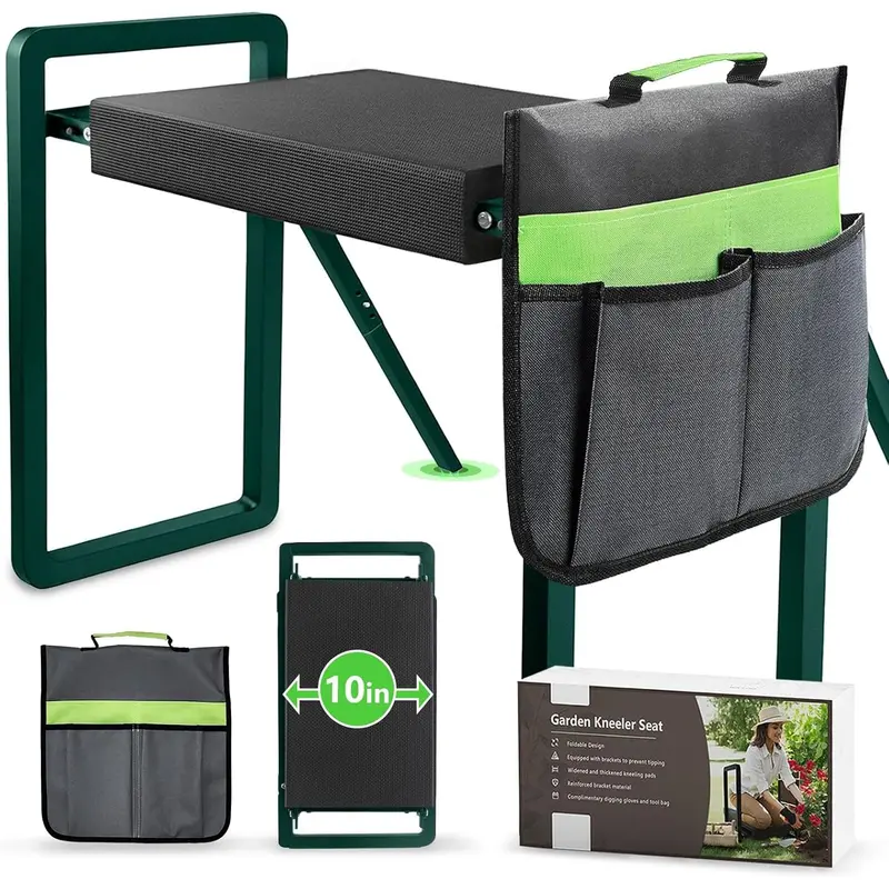 seasky Foldable Garden Kneeling and Seat,Anti-Tipping Garden Stool Widened Thick Soft Kneeling Pad, Heavy Duty Gardening Stool with Garden Tool Bag,Gardening Gift (Deep Green) 0