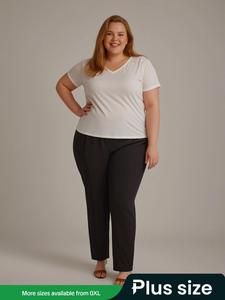 【Plus Size】 Solid Pocket Elastic Waist Pants, Casual Comfy Trousers for Daily Wear, Women's Bottoms for Summer