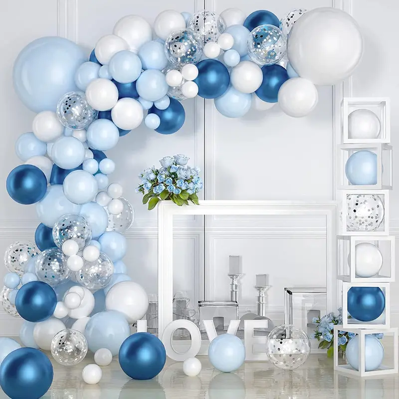 Balloons 50 Pcs, Beautiful 10 inches Latex Balloons, Party Balloons, Wedding Balloons for Decoration, Perfect for YOUR beautiful Parties, Birthdays (Blue White & Silver Confetti-Confetti Pcs) 2
