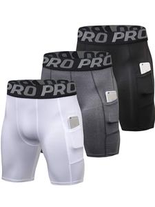 Men's Letter Print Pocket Sports Shorts, Sporty Skinny Bottoms for Gym Workout Running, Men's Sport & Outdoor Clothing for Spring Fall