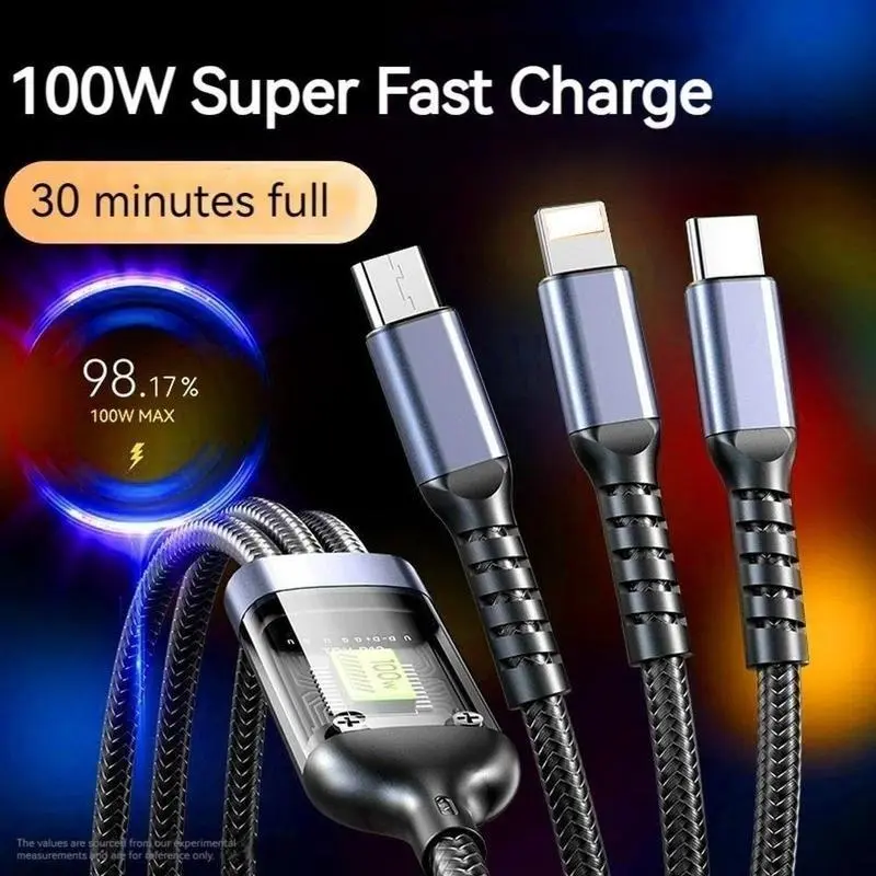 3 in 1 Digital Display Charging Cable, PD 100W Fast Charging Cable, Multifunctional Charging Cable Compatible with Samsung Galaxy Xiaomi Macbook iPad iPhone 5
