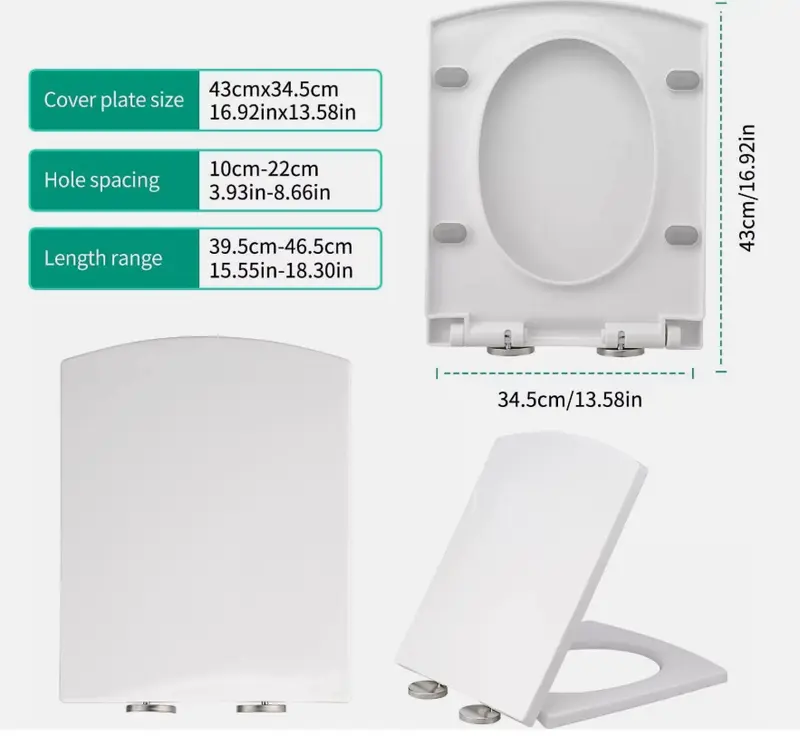 Luxury Square Toilet Seat Heavy Duty White Soft Close Top Quick Release Hinges 1