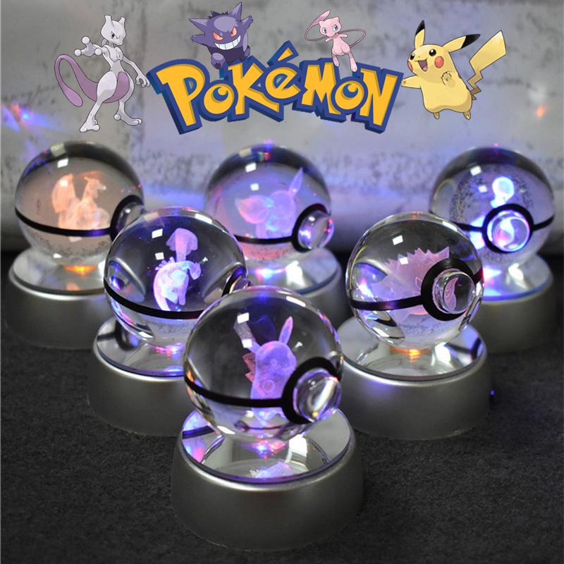 Pokemon 3D Crystal Ball Pikachu Gengar Mew Mewtwo Figurines Lamp Base Pokeball 3D Pokemon Glass Ball Statue Kids Birthday Gift 1