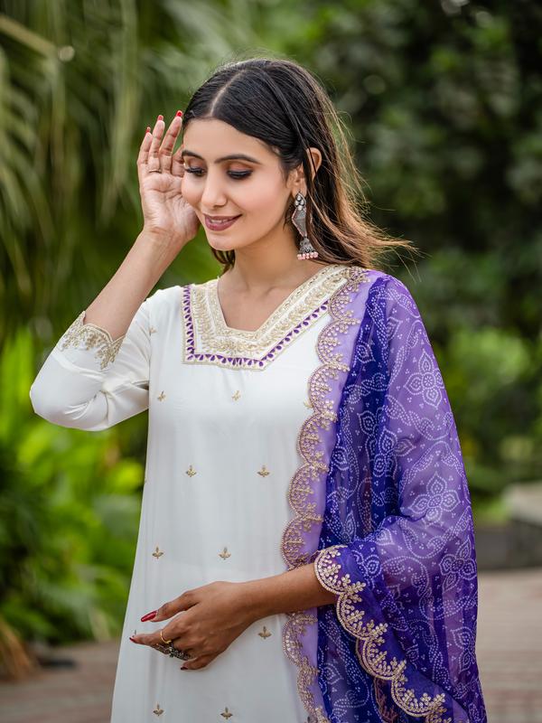 Women's Viscose Chanderi Punjabi Style Top,Bottom and Taby Silk Dupatta 6