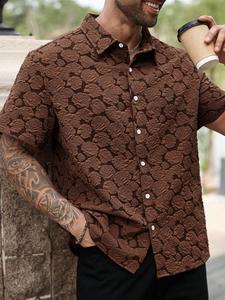 【Plus Size】 Men's Vintage Rose Print Short Sleeve Shirt, Regular Fit Casual Soft Comfy Collared Button Front Top for Daily Wear, Men's Clothes for All Seasons