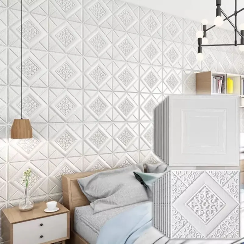 3D Foam Tile Wall Sticker Self-Adhesive Waterproof Ceiling Panel, Easy to Install for Home Decoration and Kitchen/Bathroom Use, Peel and Stick, No Tools Needed 2