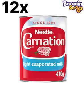 12 x 410g Nestlé Carnation Light Evaporated Milk – 50% Less Fat | Creamy Taste for Everyday Cooking & Baking | BBD: 31/03/2026
