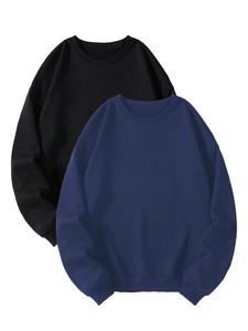 Men's Solid Drop Shoulder Sweatshirt, Casual Loose Long Sleeve Round Neck Pullover for Fall & Winter, Men's Clothes for Daily Wear