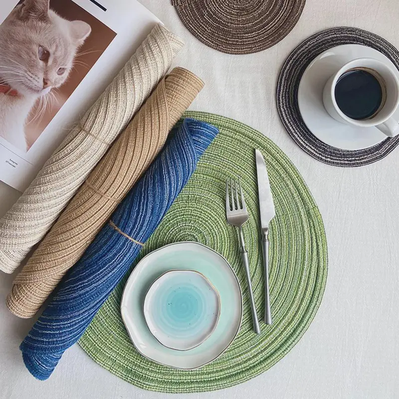 6Pcs Woven Ramie Placemats – Round Non-Slip Table Mats for Dining & Kitchen Use 1