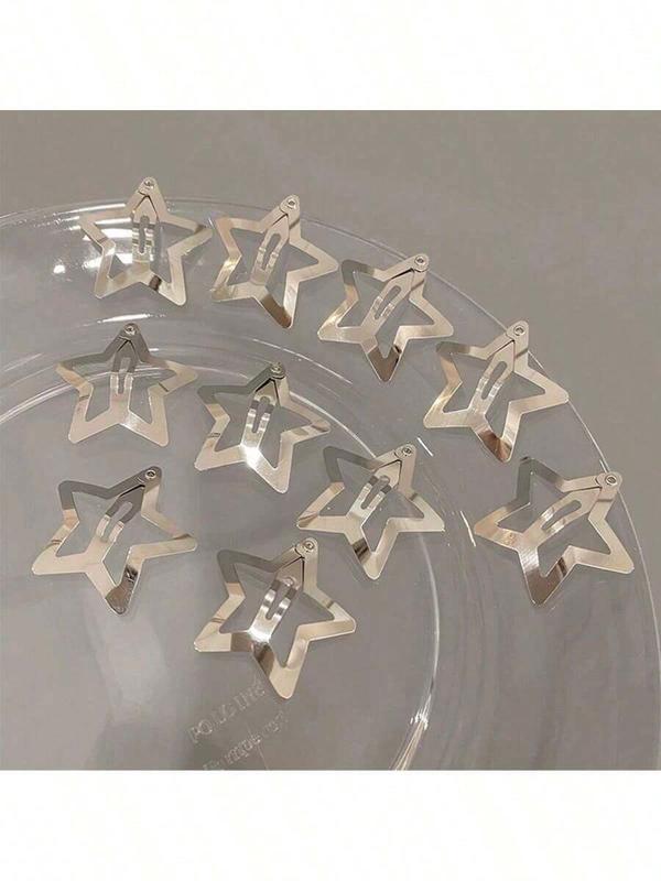 Street 10pcs/Set Women's Red Oil Drop, Star, Waterdrop Pattern Back Head Hair Clips, Suitable For Daily, Home, Commuting And College Outfit Decoration, Simple And Cute Style 6