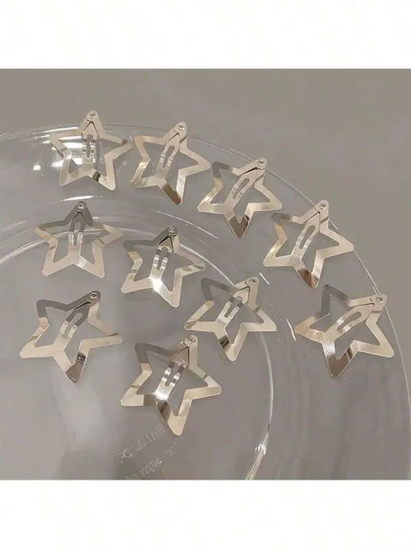 Street 10pcs/Set Women's Red Oil Drop, Star, Waterdrop Pattern Back Head Hair Clips, Suitable For Daily, Home, Commuting And College Outfit Decoration, Simple And Cute Style 6
