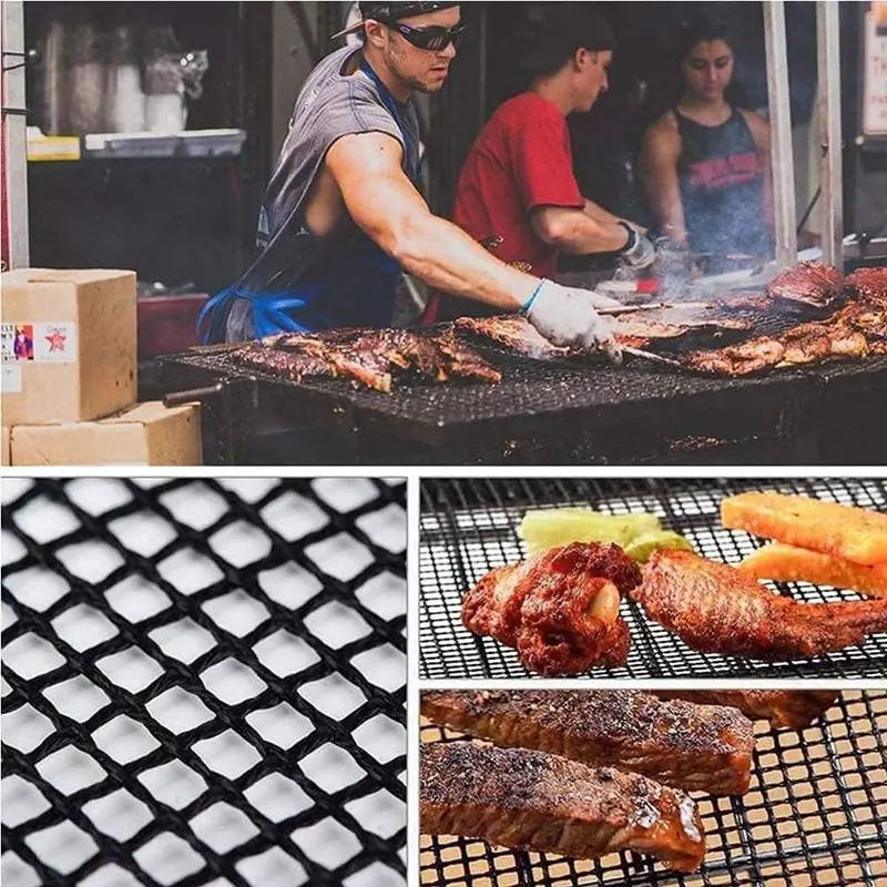 3PCS BBQ Grill Mesh Mat Set, 3PCS Non-Stick Reusable Grill Mats Baking Accessories for Grilling Meat, Vegetables, Cooking, Baking, Grilling and Baking, 40x33cm 4