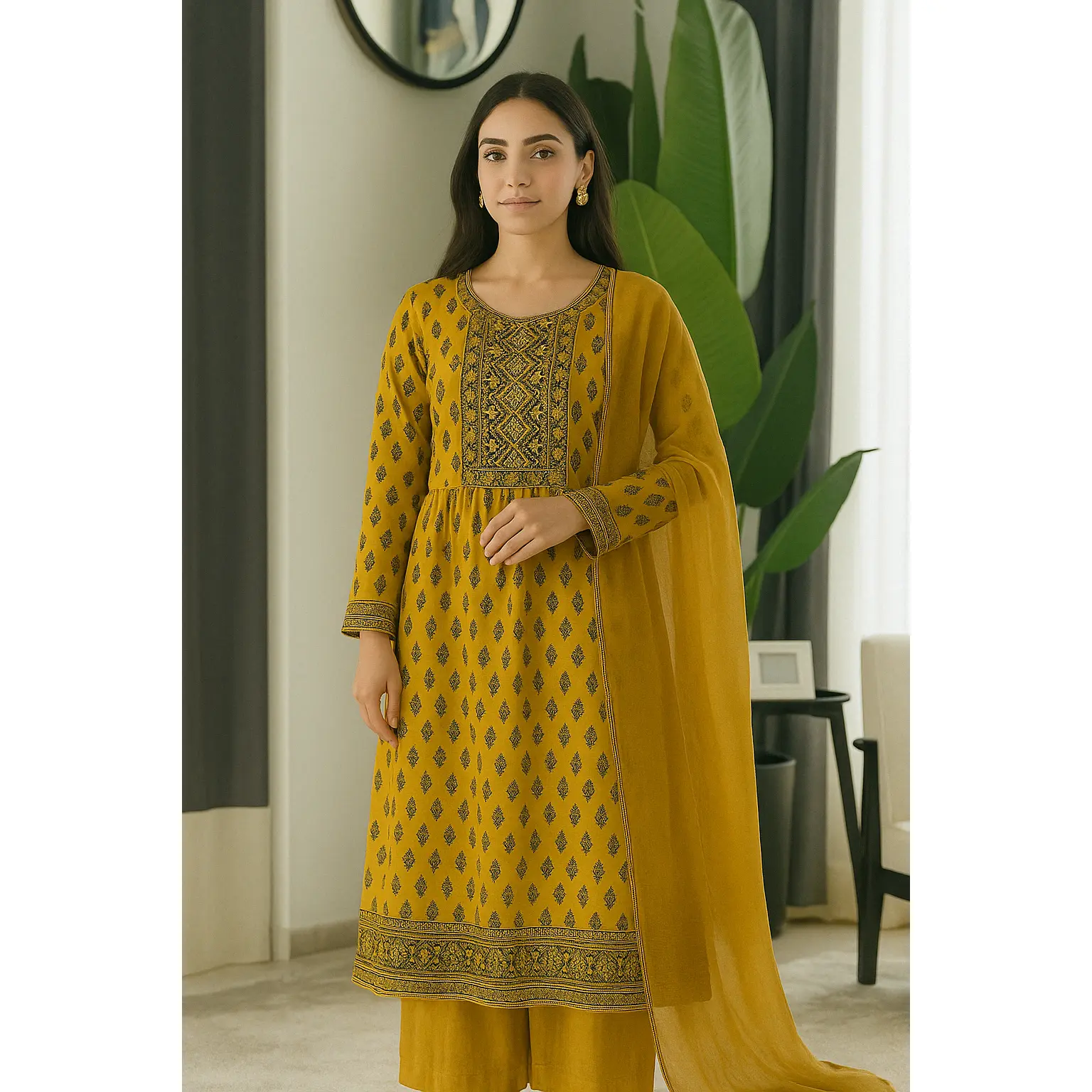 Linen mustard color 3 pcs Suit 2031