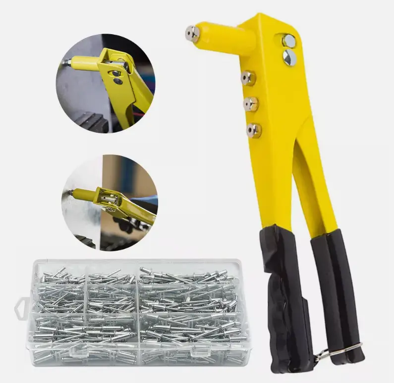 Heavy Duty Hand Pop Rivet Gun Tool Kit + 380PCS Assorted Rivets + 4 Nozzle Head 2