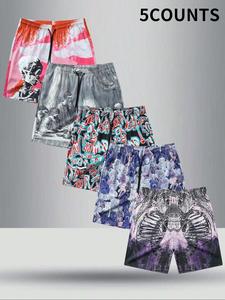 Men's Regular Fit Drawstring Waist Graphic Shorts, Casual Comfy Beach Shorts for Summer, Men's Bottoms for Daily Wear