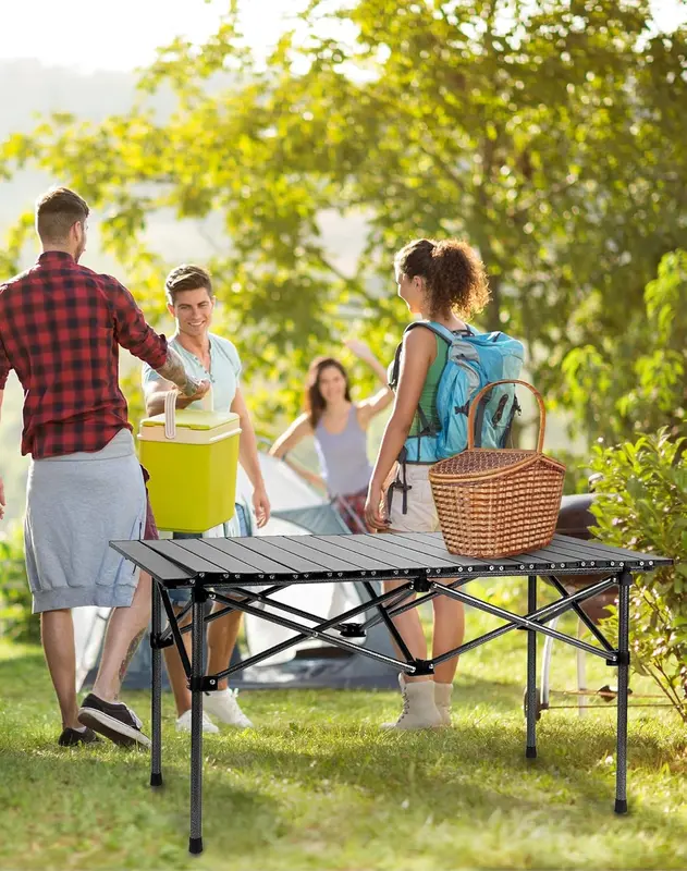 QWORK® Folding Table, Camping Tables That Fold Up, Collapsible Table, 95 * 55 * 50cm, Black, For BBQ, Travel, Fishing, Picnic 1