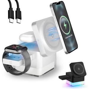 3 in 1 Charging Station for Apple Magsafe, Foldable Magnetic Wireless Charger with 360 Rotating, Travel Charger for iPhone & iWatch & AirPods, Portable Charger