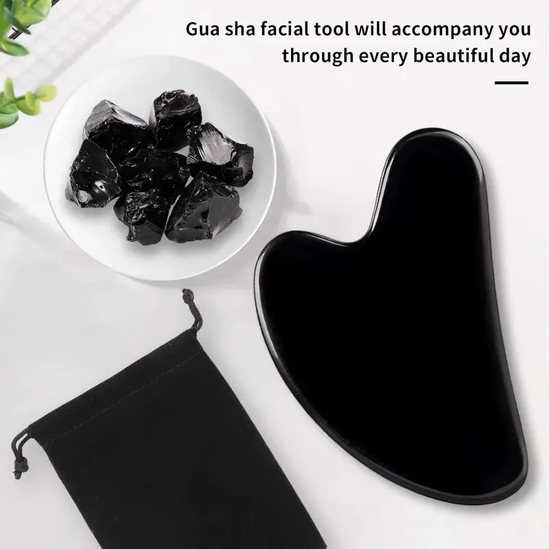 Black Gua Sha Massage Tool for Skin Tightening & Rejuvenation - Natural Jade Stone for Face, Neck & Eye Puffiness - Skincare - Gift, Facial 1