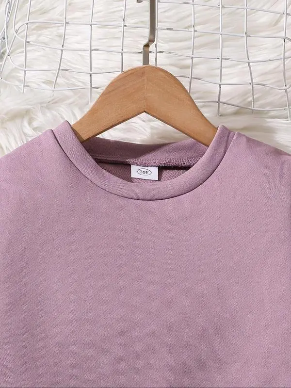 2025 new hot-selling girls' round neck short sweatshirt and loose waist pants set gift, dignified temperament back to school outfit, solid color long-sleeved top and wide-leg pants, unique 2