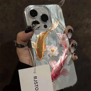 Koi Fish & Lotus Pattern Phone Case, Clear Phone Cases for iPhone 16 15 14 13 12 11 Pro Max X XS XR, Phone Accessories, Cover