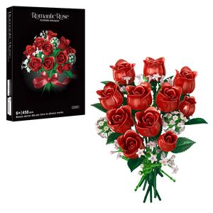 Rose Building Blocks Set, Stem Building Blocks, 458pcs/box Romantic Rose Blocks Building Toy, Creative Blocks Flower, Ideal Gift for Home & Office Decoration