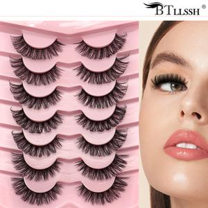 Long Fluffy False Eyelashes, Wispy D Curl Faux Lashes, Eyelash Extensions, Volumized Natural Curling Strip Lashes, Soft and Curl Fake Lashes for Women Summer Makeup