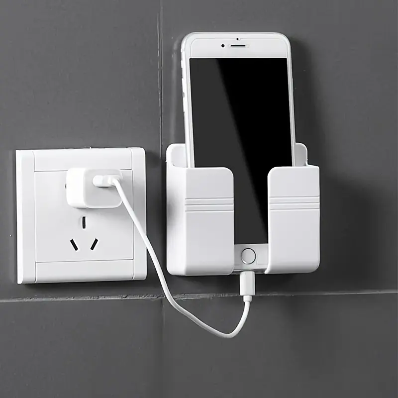 1pc Wall Mounted Phone Storage Rack, Punch Free Hanging Remote Control Storage Box, Bedside Hanging Shelf, Household Storage And Organization For Kitchen, Bedroom, Bathroom, Office, Desk Smartphone Cellphone 1