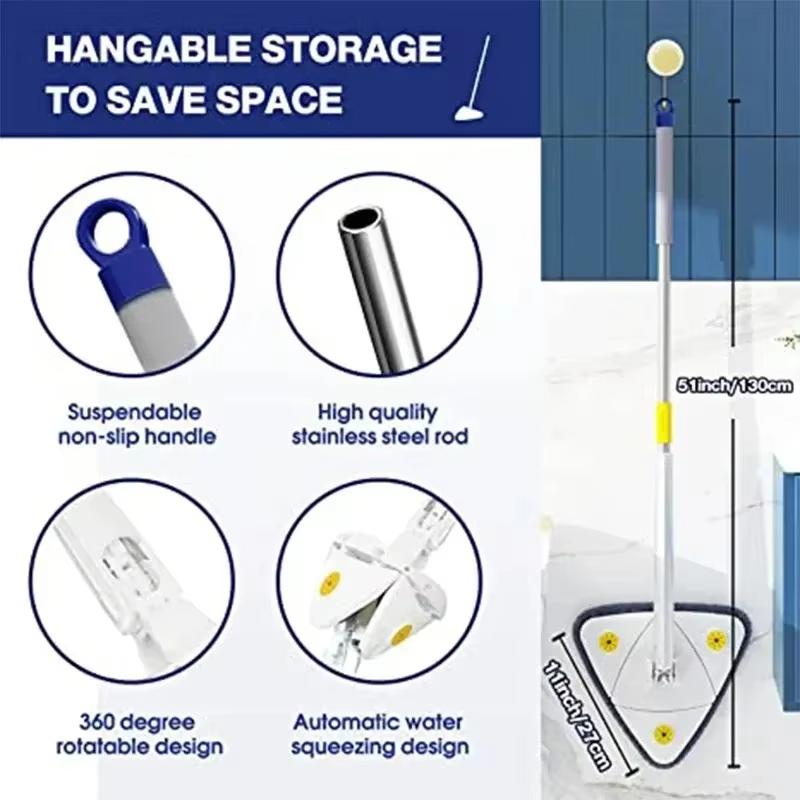 Rotatable Telescopic Triangle Mop 360° Spin Cleaning Mop Squeeze Wet And Dry Use Water Absorption For Home Floor Ceiling Tool Mop-100Cm 5