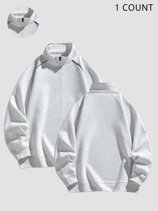 Men's Solid Funnel Neck Half Zip Up Sweatshirt, Regular Fit Casual Long Sleeve Pullover for Spring & Fall, Fashion Men's Top for Daily Wear