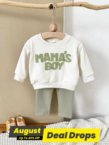 Baby's Letter Patched Sweatshirt & Pocket Pants Two-Piece Set, Casual Soft Comfy Round Neck Long Sleeve Pullover & Jogger Pants for Daily Wear, Infant Toddler Kids Spring & Fall Clothes