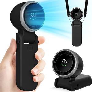 Portable Handheld Turbo Fan, USB Rechargeable Fan with Smart Screen Display, Foldable & Hanging Neck Fan, Suitable for Outdoor Activities and Travel